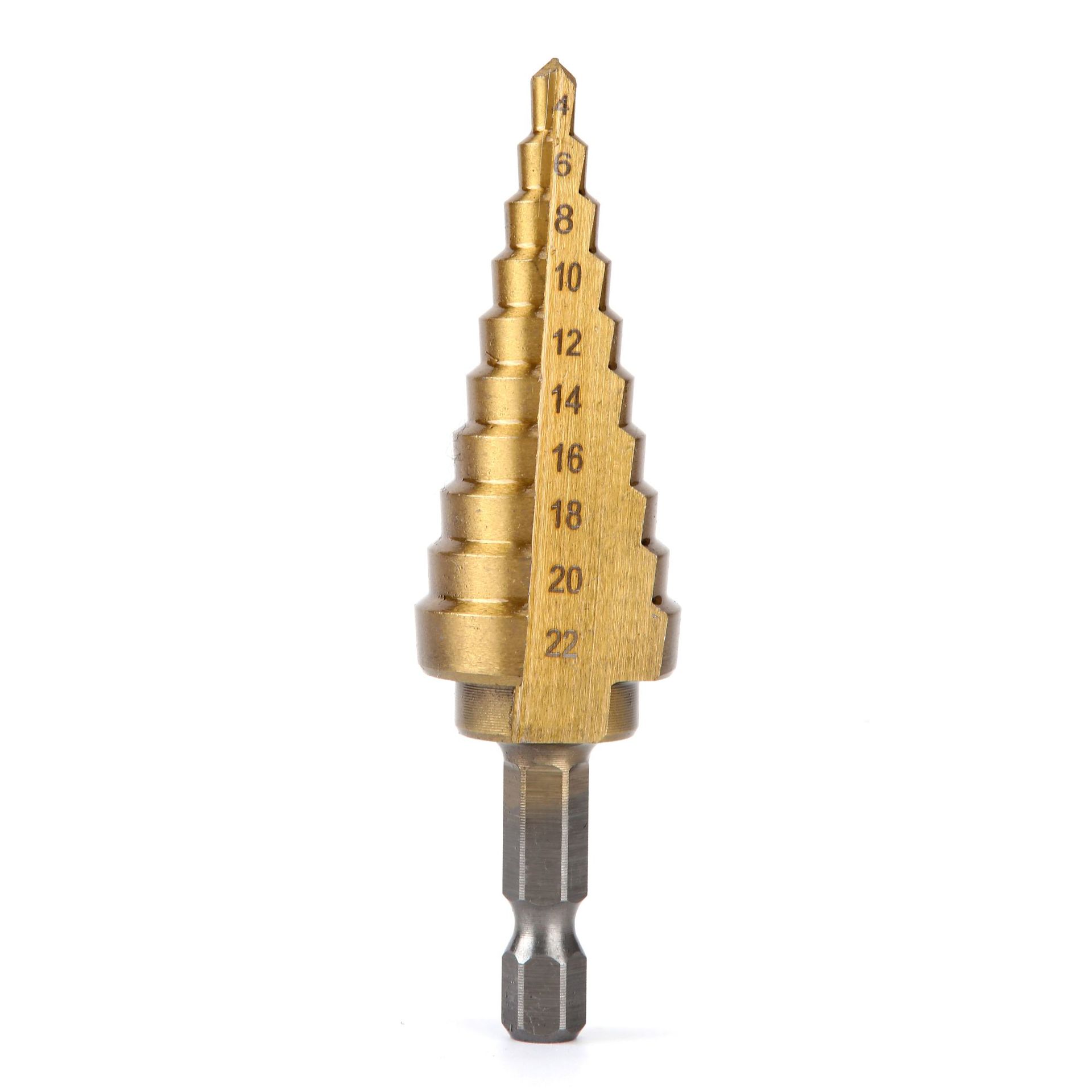 4-22mm鍍鈦六角柄直槽階梯鑽螺旋槽寶塔鑽頭 台階鑽多功能擴孔鑽