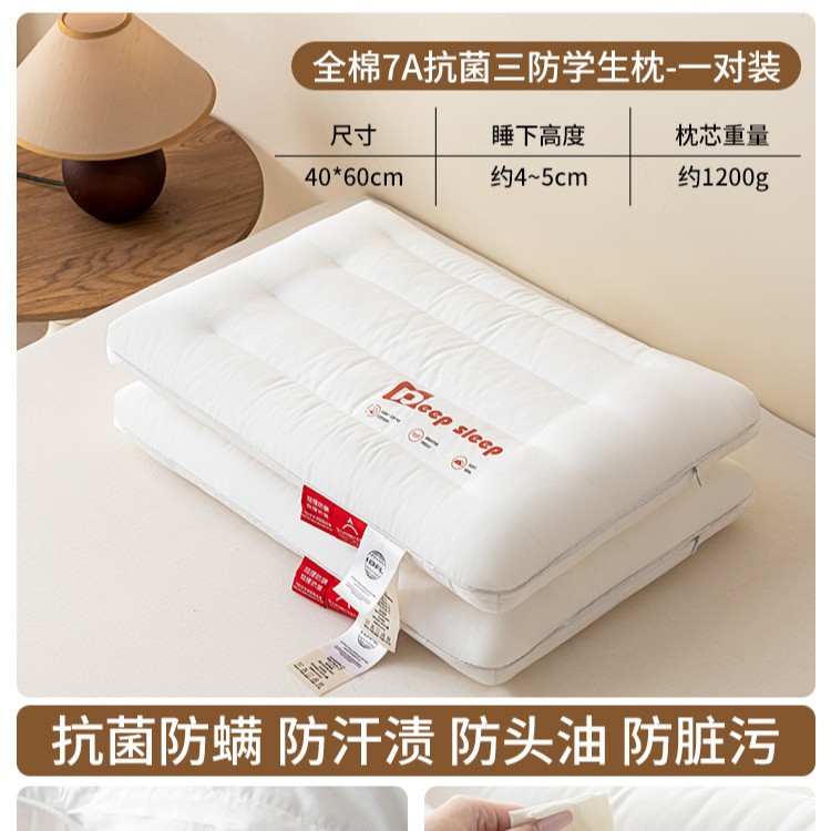 Almohada de tres pruebas, protección de la columna cervical, núcleo de almohada para dormir, agua, aceite impermeable, dormitorio lavable, adulto individual