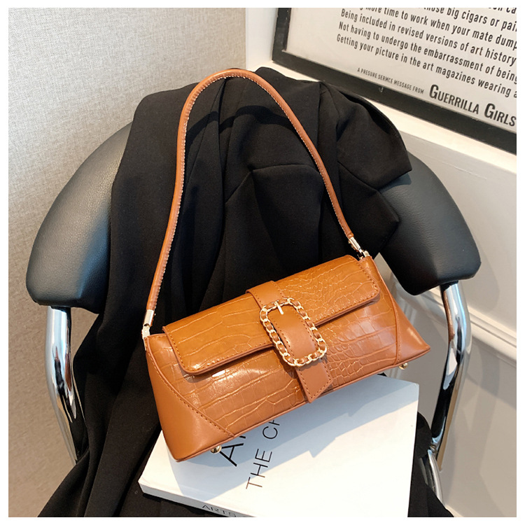 Women's Medium All Seasons Pu Leather Plaid Streetwear Square Zipper Buckle Baguette Bag display picture 5
