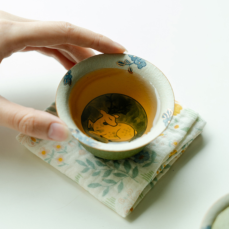 中国風の碧山緑万物霊茶カップセラミックティーカップ家庭用小型マスターカップシングルカップカンフーティーセット|undefined