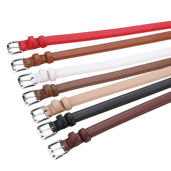 New Genuine Leather Belt Women's Black Decorative Pants Skirt Thin Belt Distinctive Silver Buckle Cowhide Leather Belt for Girls