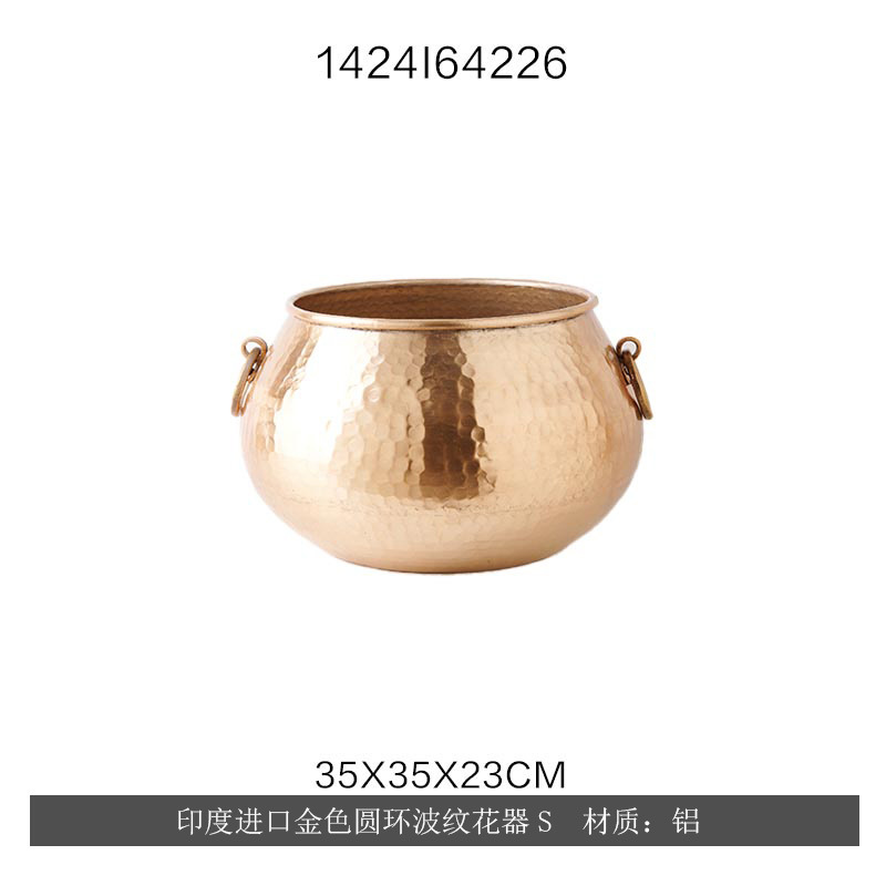 Maceta Martillada Metálica de Metal Semiartesanal para Flores y Decoración del Hogar