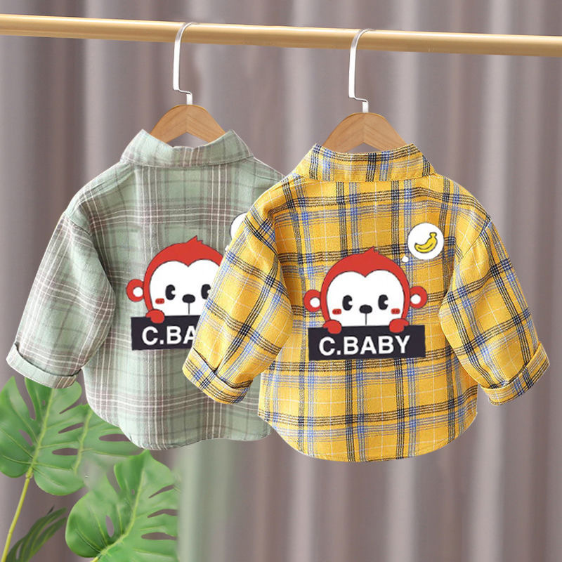 2023 children's shirt Boys' long-sleeved autumn plaid shirt children's clothes children's spring and autumn children's clothing coat