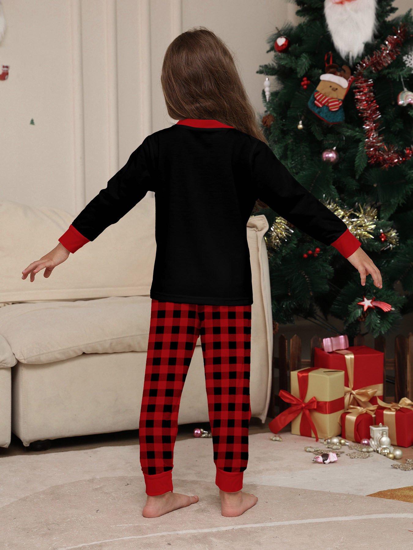 Christmas Christmas deer letter plaid Christmas family print home dress pajamas_voghion.com