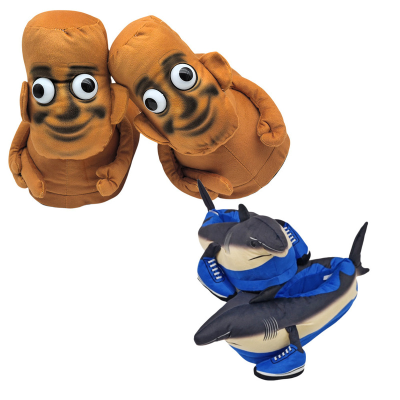 Quirky Ai Shanhaijing Doll Shark Stick Figure Creative Cross-Border Prank Plush Slippers