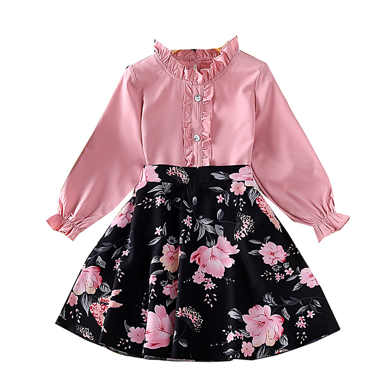 INS Children's Wear 24 Frühlingsneues langärmeliges Top-Halbrock-Set für Mädchen_voghion.com