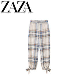 ZAZA 自制欧美风 批发女装 时尚百搭气质格纹蝴蝶结灯笼裤7831105