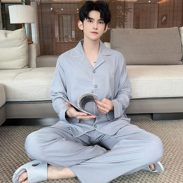 2025 nuevo pijama de primavera y otoño de hombre nubes de algodón de manga larga con la solapa de vestir de casa para niños set de verano