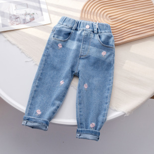 Girls' Spring Jeans 2025 New Stylish Long Pants for Toddlers and Young Girls, Fashionable Spring and Autumn Outerwear Pants Trendy