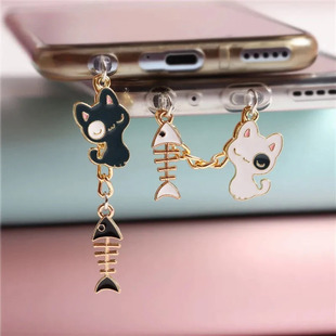 Black White Cat Dust Plug Charm Earphone Jack Dust Cap Kawai