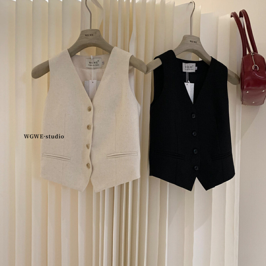 WGWE francés retro elegante temperamento delgado chaleco sin mangas con cuello en V femenino primavera y verano todo fósforo superior superior W5033