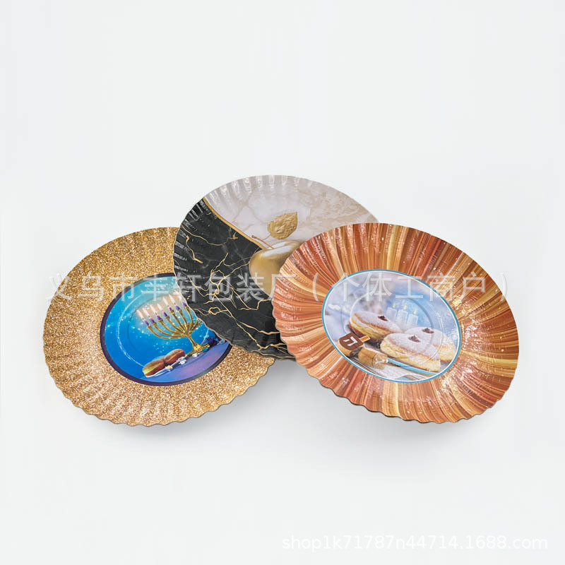 Fábrica directa 1200 gramos de bandeja de papel redonda gruesa bandeja desechable bandeja de papel de estilo europeo cubiertos de fiesta