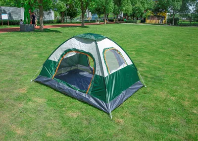 Tent Outdoor Camping Fully | Avtomobil dam çadırları - two-doors-and-three-windows-3-4-people-dark-green-and-rice-210210130cm-silver-gel-sunscreen-single-tent-storage-bag-included
