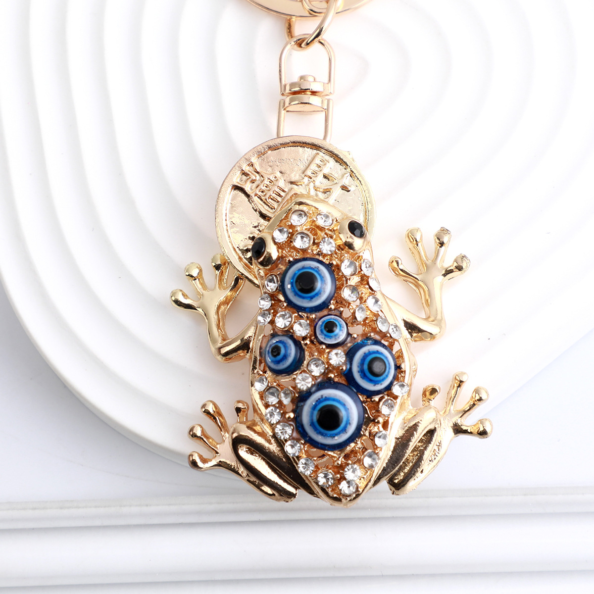 Vintage Luxury Diamond Evil Eye Frog Keychain Bag Pendant Gift_voghion.com