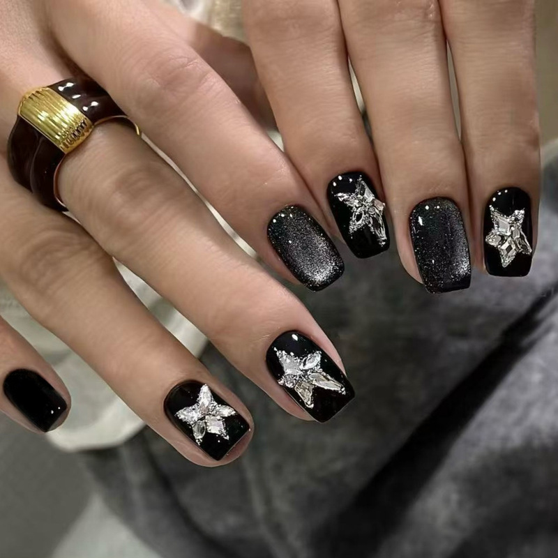 Black Star Sparkling Cat-Eye Wearable Nail Art, Sweet and Cool, High-End, Skin-Brightening, Handmade, Detachable Short Nail Art for Export Black Star Sparkling Cat-Eye Wearable Nail Art, Sweet and Cool, High-End, Skin-Brightening, Handmade, Detachable Short Nail Art for Export