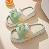 Slippers with bow, non-slip footwear indoor, cute slide for beloved platform, cotton and linen, wholesale