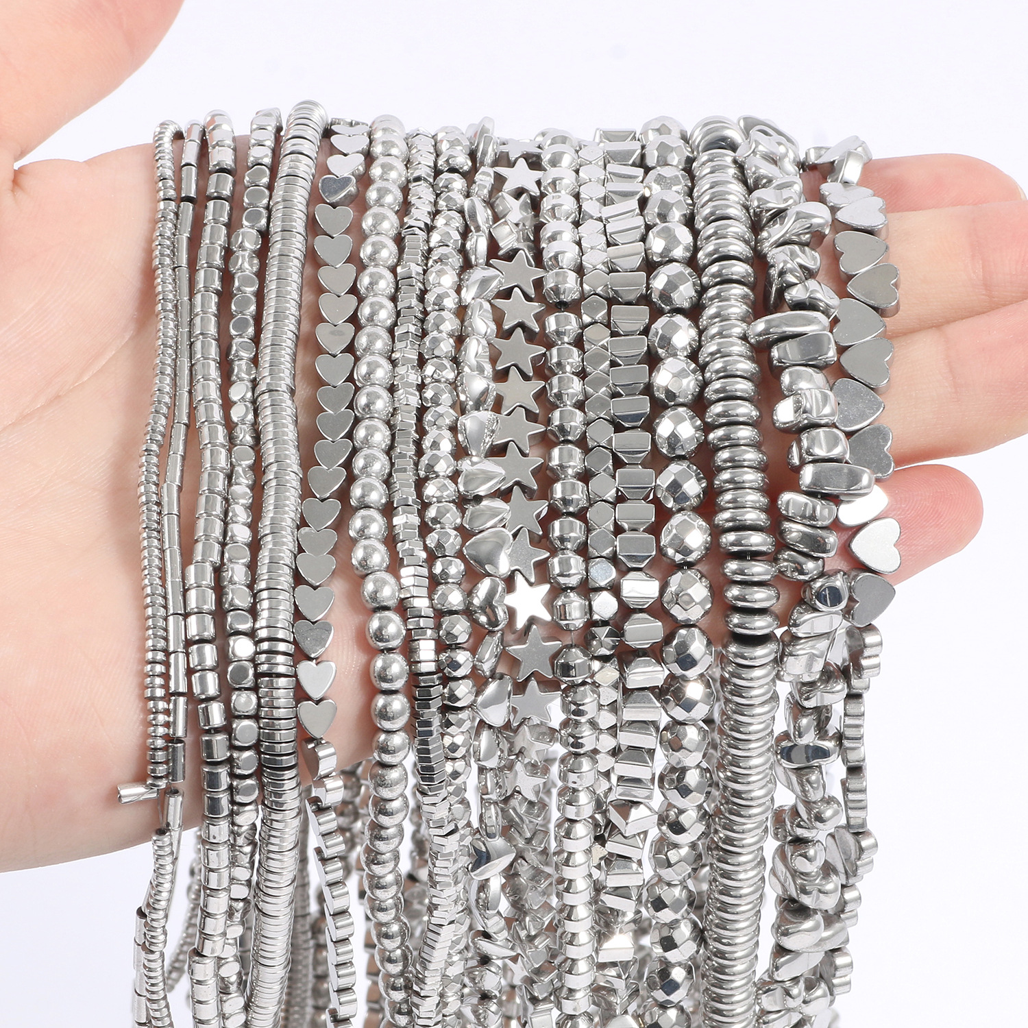 热销白金色碎石手链串珠 银色胆石女款时尚DIY五角星项链加工配件