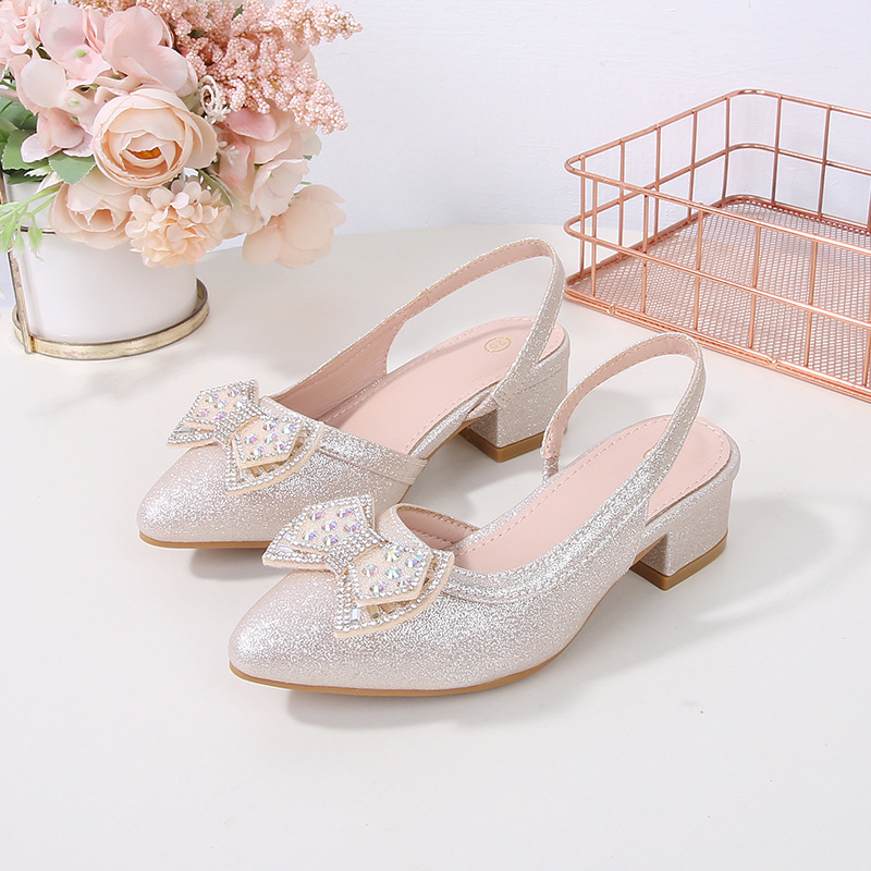 Little Girl Princess Shoes Pu Crystal Diamond Children's Shoes Spring and Summer New Style Guangdong Huizhou Bow Crystal Bright Diamond