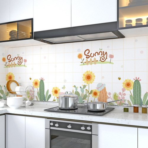 Kitchen oil-proof sticker stove cabinet range hood tile wall sticker self-adhesive wallpaper high temperature waterproof and moisture-proof wallpaper