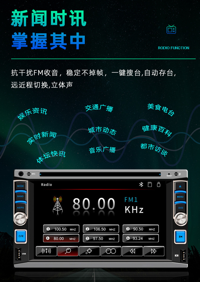 6.2inch Car Dvd Cd Dual-Master Player Wired Carplay Mobile Phone Screen Projection Bluetooth Fm Radio 12V