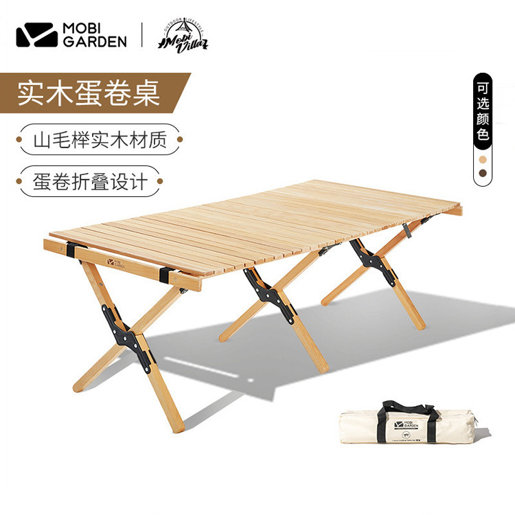 Mugod Outdoor Folding Table Portable Solid Wood Egg Roll Table Camping Table Picnic Table Camping Leisure Tea Table