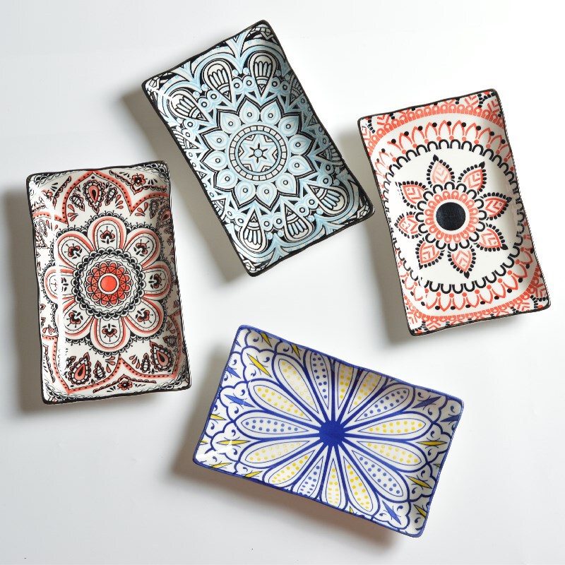 Japanese style underglaze 8.5-inch ceramic plate rectangular fish plate Sushi Sashimi plate small plate household shallow plate dish