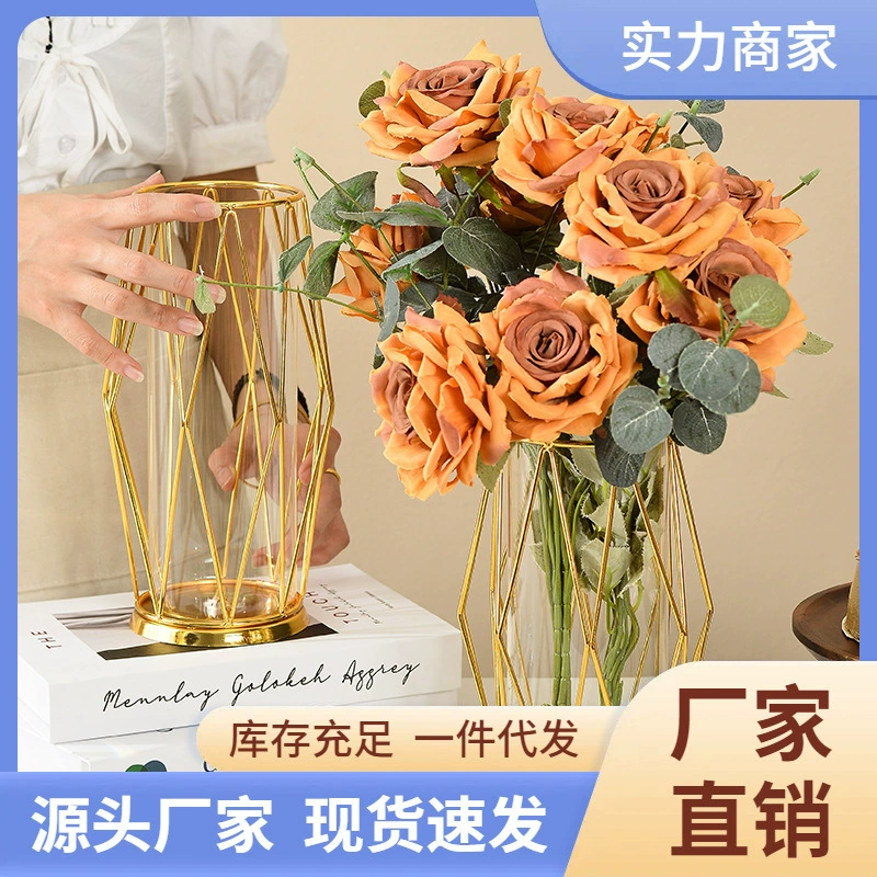Скандинавский кованое стекло цветочная композиция гальваническая украшение гидропонная стеклянная ваза для домашнего обеденного стола столовая гостиная декоративная украшение