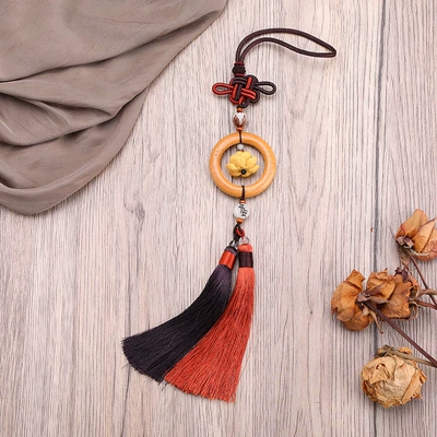 ornaments wooden gourd lotus peach | Car hanging - boxwood-circle-lotus