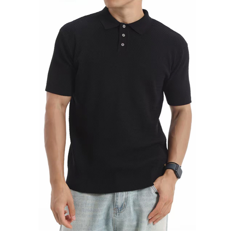 Polo camiseta de punto camiseta de manga corta hombre solapa textural de color sólido vieja camiseta de viento de hielo de seda de verano fábrica transfronteriza mayorista