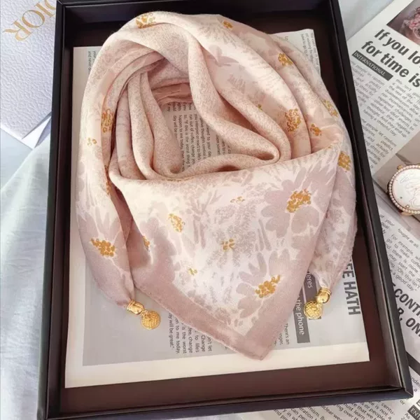2024 New Warm Square Scarf Magnetic Buckle Triangle Silk Scarf Cotton Scarf for Women Spring, Autumn and Winter Style Scarf with Elegant and Versatile Style