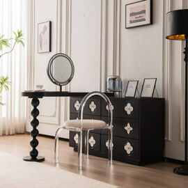 现代简约贝母梳妆台斗柜一体高级复古黑色主卧室转角化妆桌床尾柜