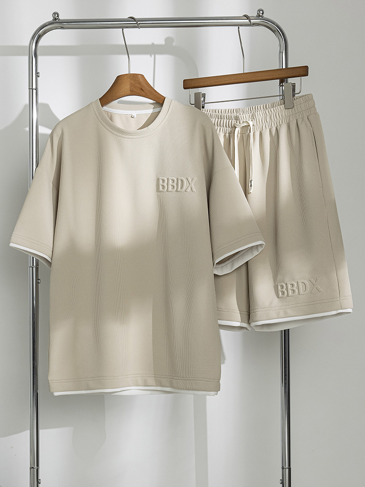 Conjunto de Verano 2025 de Punto Waffle para Hombre, Talla Grande, Casual, de Manga Corta, Moderno, Transpirable, Versátil, Elegante, Holgado y Sencillo.