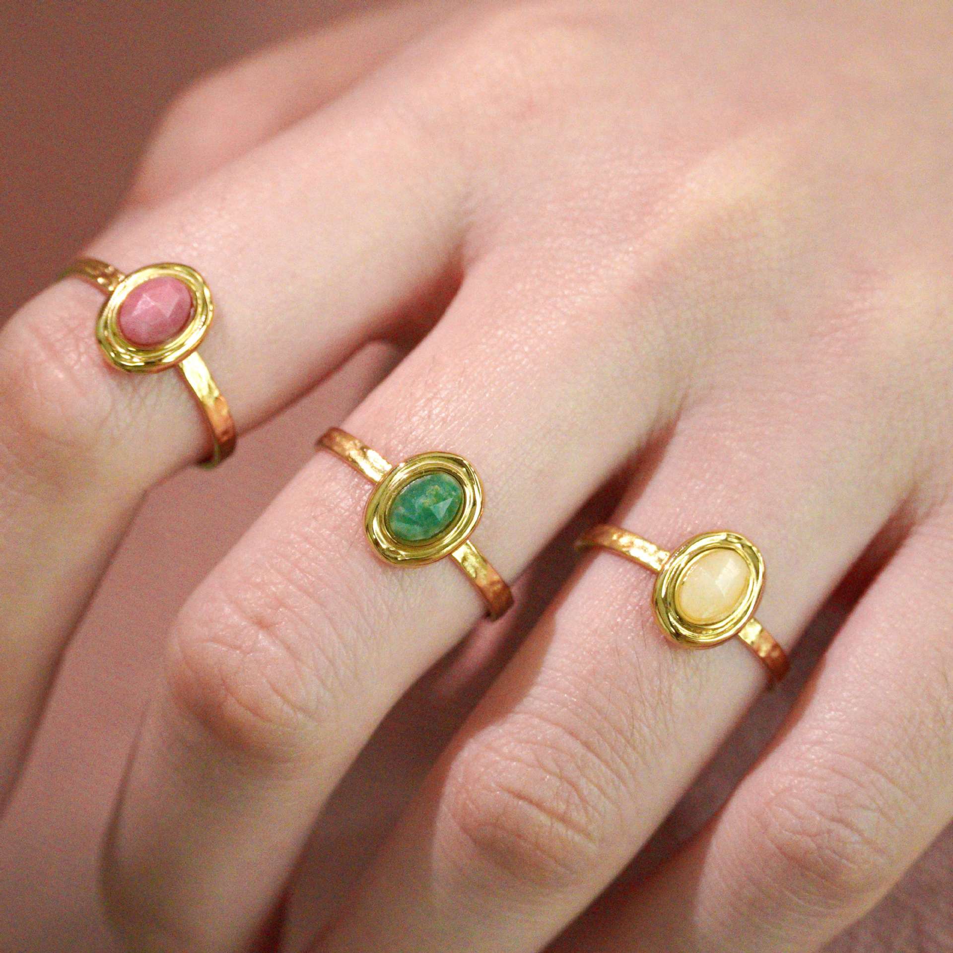 5g Weight Retro French Style Geometric Titanium Steel Natural Stone Open Rings In Bulk