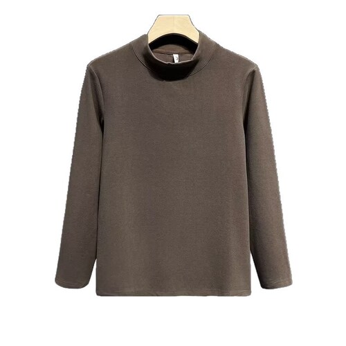 Spring and autumn Couples long-sleeved T-shirt, Hong Kong style, German velvet, loose bottomed shirt, men's pure color, half-high collar, warm sweater