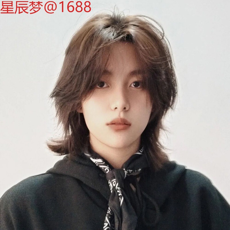 Wolf Tail Wig Male Kimura Takuya Medium Parted Men's Long Hair Japanese Style Samurai Head Boy Mullet Head Full Headgear Wolf Tail Wig Male Kimura Takuya Medium Parted Men's Long Hair Japanese Style Samurai Head Boy Mullet Head Full Headgear