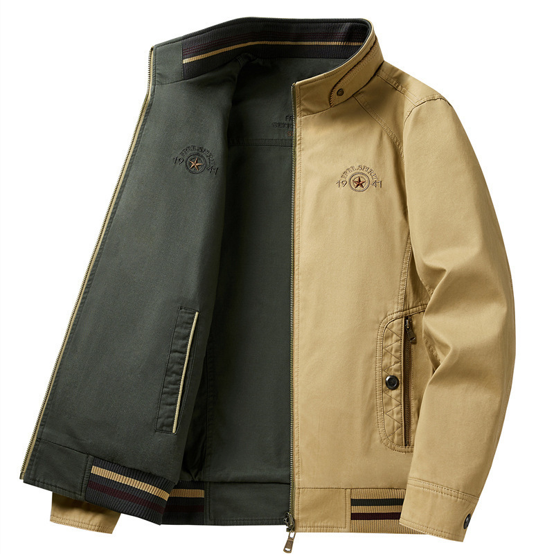 2025 New Autum Outwear Men's Reversible Jacket Loose Men's Stand-Up Collar Top Large Size Washed Cotton Jacket 2025 New Autum Outwear Men's Reversible Jacket Loose Men's Stand-Up Collar Top Large Size Washed Cotton Jacket