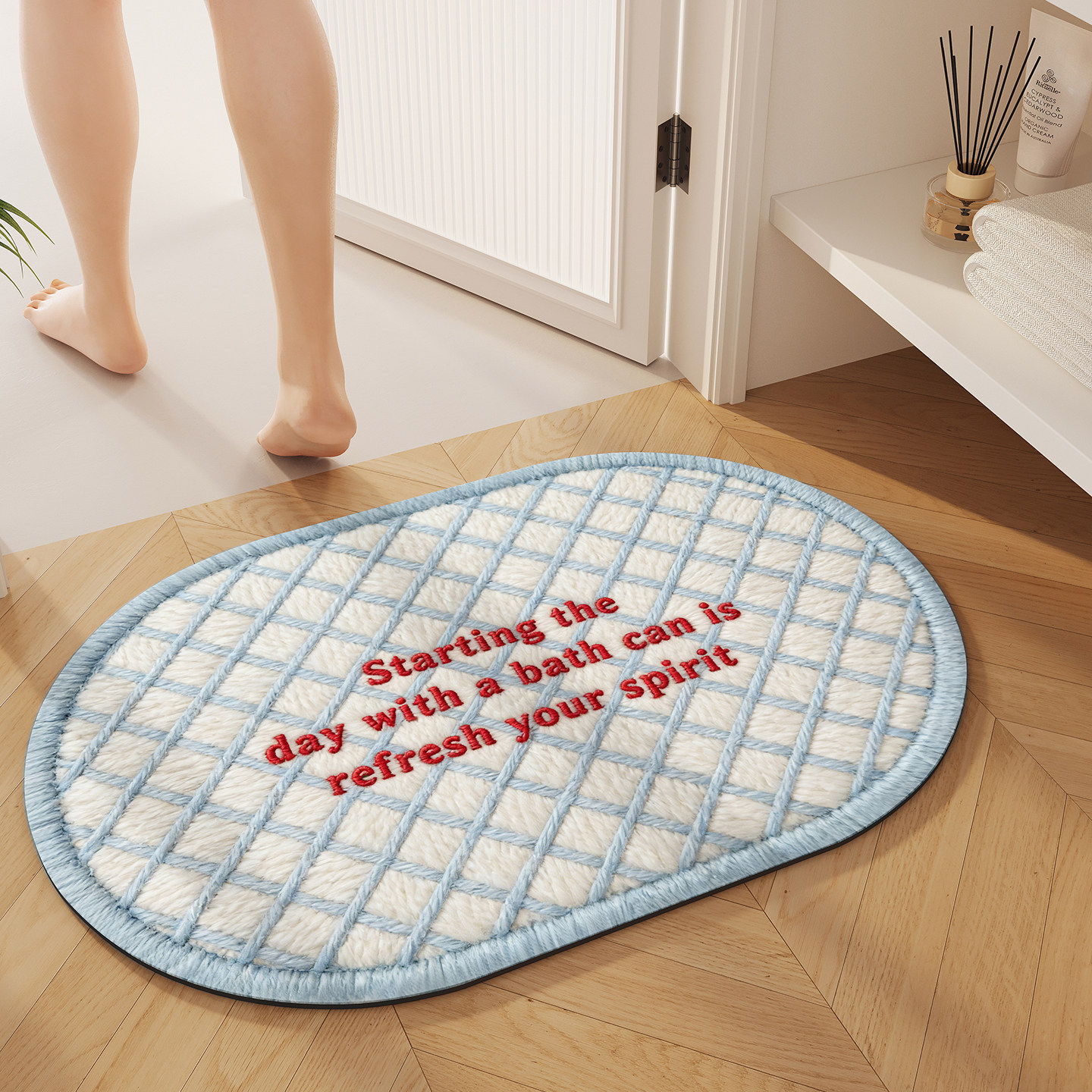 Almohadilla de lino de viento crema, almohadilla de suelo de absorción de agua y secado rápido en el baño, almohadilla de suelo en la puerta del baño es fácil de cuidar, almohadilla antideslizante resistente al desgaste