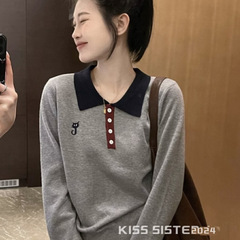 0904-161秋季软糯亲肤 POLO领羊毛衫女装上衣女装针织衫毛衣女