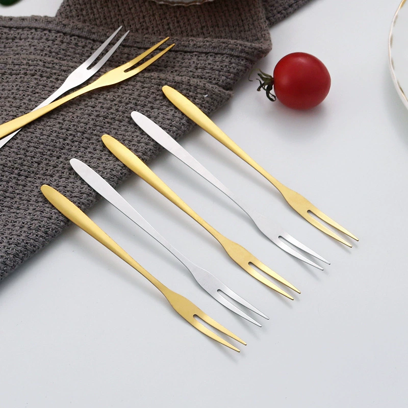 Вилка для фруктов из нержавеющей стали, десертные наборы в западном стиле, вилка для салата, креативная вилка для торта с двумя зубцами, вилка для лунного пирога, принадлежности для отеля, посуда