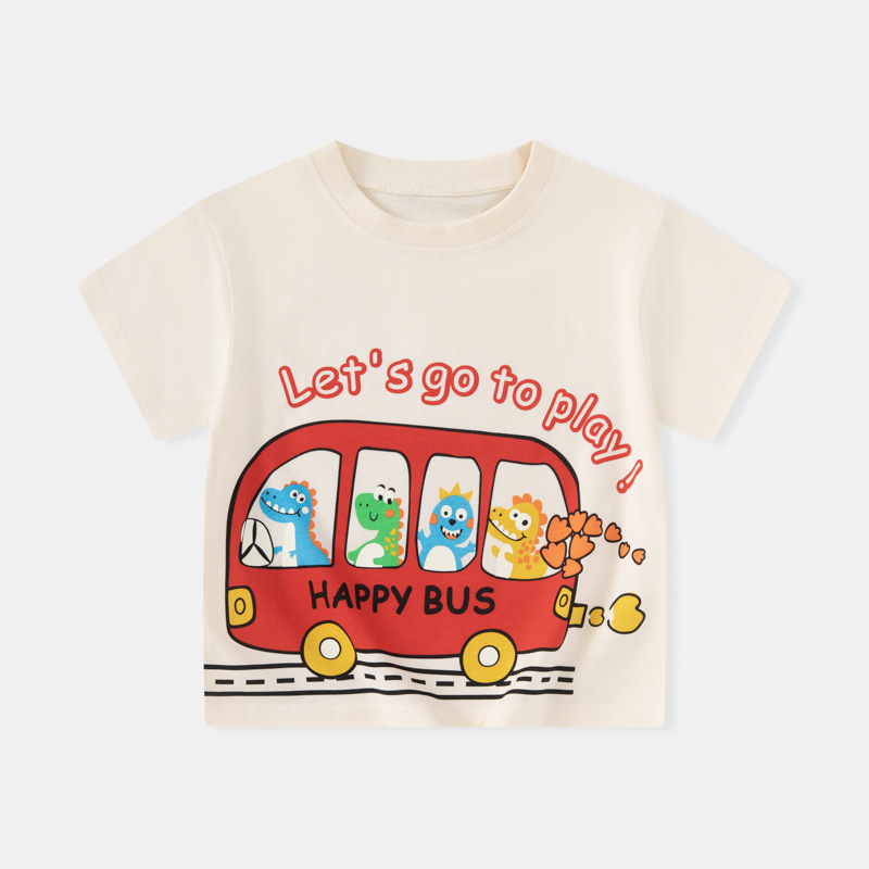Betop nueva ropa para niños coreanos verano nuevo producto bus dinosaurio para hombres y bebés camiseta de manga corta al por mayor