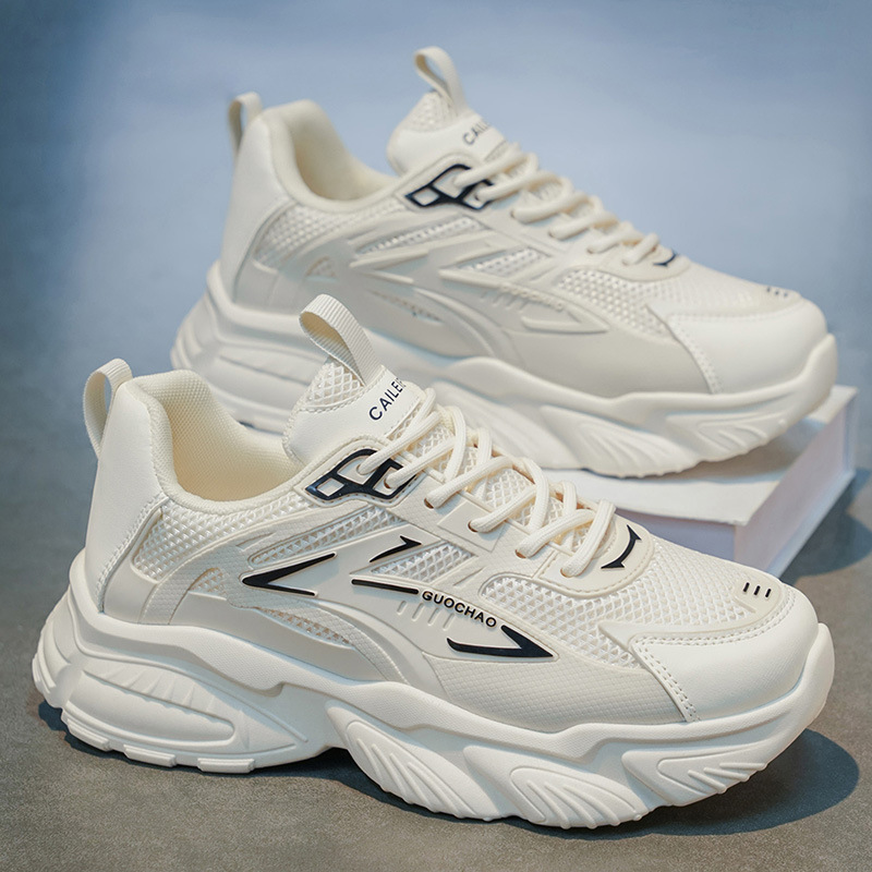 Zapatos de hombre de primavera 2026 nuevos zapatos de deporte de absorción de choque de malla transpirable de suela gruesa para hombres, zapatos de moda casuales para correr