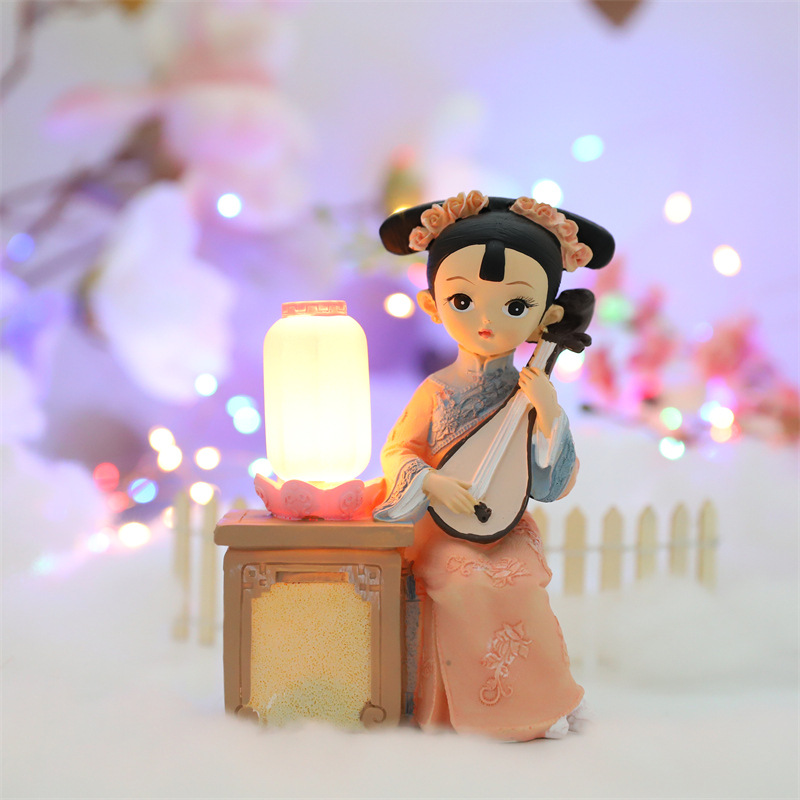 플루트 연주와 피파 고대 스타일 Gege 랜턴 장식품 홈 데스크탑 테이블 I am Gege 시리즈 창조적 인 선물