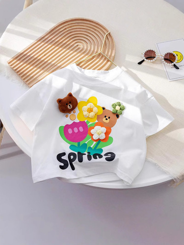 Summer new cotton children's short-sleeved T-shirt Korean men and girls 'round collar single top for small and medium-sized children's trendy base shirt