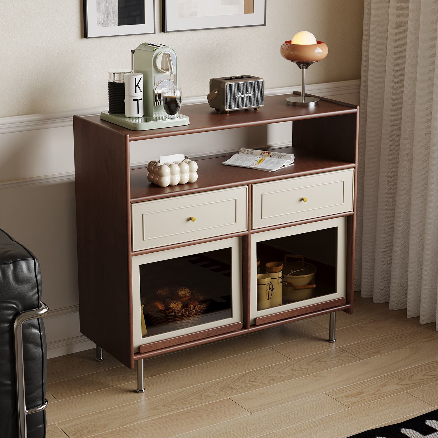 Retro madera sólida comedor lado gabinete Bauhaus estilo medieval madera de cerezo contra la pared armario de almacenamiento sala de estar gabinete de entrada de almacenamiento doméstico