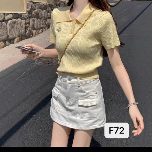 2025 summer new hot girl polo-neck sweater, women's niche design, short-sleeved T-shirt, casual temperament