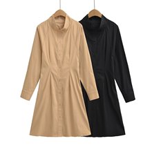 YPFF潮流女装性感辣妹风立领单排扣时尚收腰长袖连衣裙中长款风衣