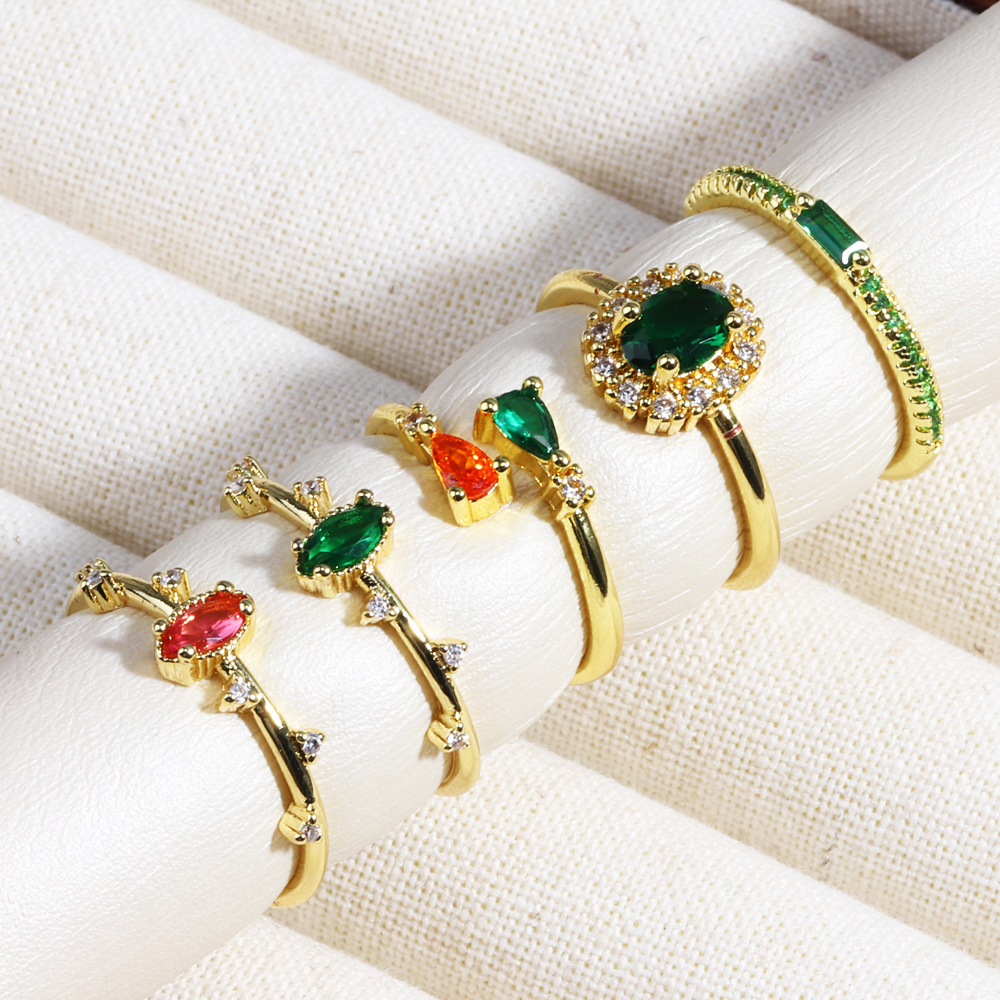 Women's Gender Brass 18K Gold Plated Plating Inlay Solid Color Zircon Open Rings