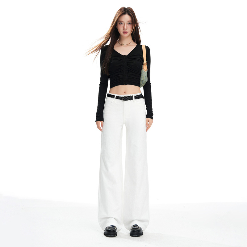 American-Style White Low-Waist Suit Flared Casual Pants for Women, 2026 Spring New Slimming Drapey Straight-Leg Floor-Length Pants
