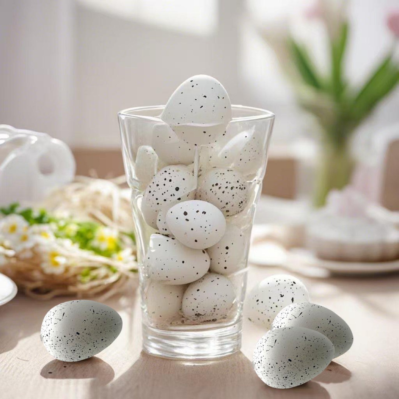 Fabricante suministro directo de 24 huevos de Pascua, cáscara de huevo de simulación, juguetes para niños, decoración de fiestas, colgante de cinta