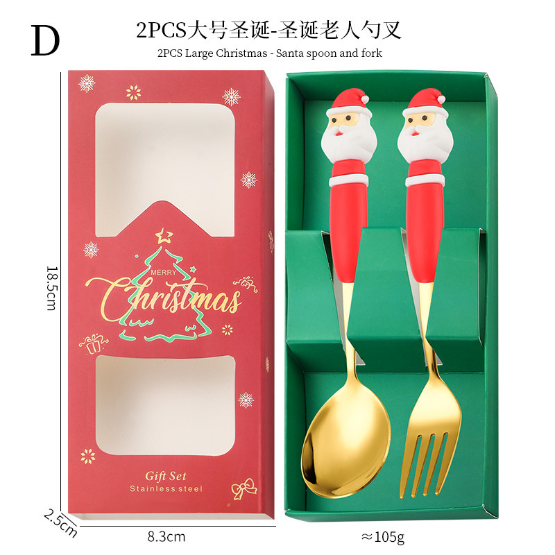 クロスボーダークリスマスカトラリーセット漫画雪だるま人形スプーンクリエイティブクリスマスデザートスプーンフォークギフト2点セット|undefined